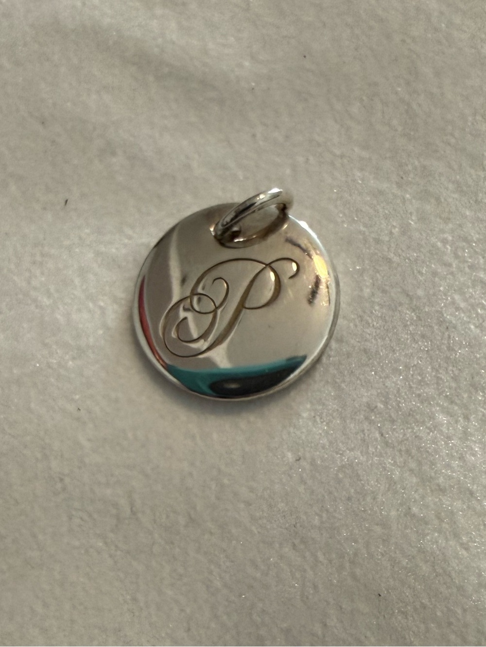Tiffany&Co Silver Round Initial P Charm Pendant
